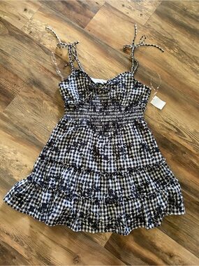 Crystal Doll Navy and White Gingham Tie-Shoulder Sundress